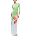Alice And Olivia Delora Floral Color Block Maxi Dress In Gren