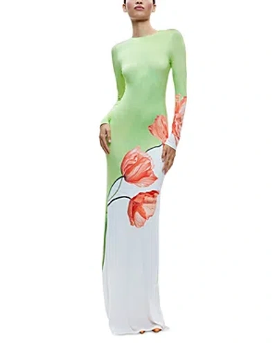 Alice And Olivia Delora Floral Color Block Maxi Dress In Dream Life Sharp Green