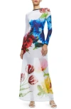 ALICE AND OLIVIA DELORA FLORAL LONG SLEEVE MAXI DRESS