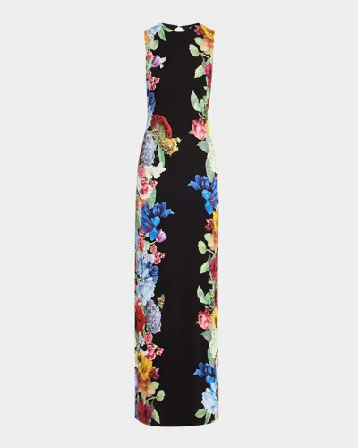 Alice And Olivia Delora Floral Sleeveless Maxi Dress In Black  
