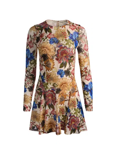 Alice And Olivia Delora Floral-print Mini Dress In Neutrals