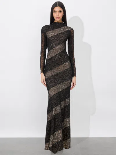 Alice And Olivia Delora Lace Paneled Dress In Black