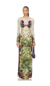Alice And Olivia Delora Long Sleeve Crew Neck Maxi Dress In Multi