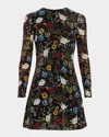 Alice And Olivia Delora Long-sleeve Mesh Mini Dress In Multi