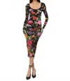 Alice And Olivia Delora Scoop Neck Midi Dress Secret Garden In Black
