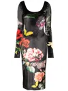 Alice And Olivia In The Wind Floral Delora Scoop-neck Velvet Midi Dress In Black