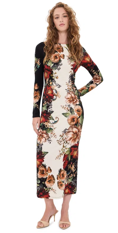 Alice + Olivia Delora Colorblocked Floral Sheath Midi Dress In Multi