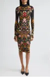 Alice And Olivia Delora Midi Dress In Evermine In Multi