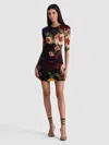 Alice And Olivia Delora Floral-print Crew-neck Mini Dress In Multi