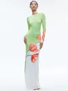 Alice And Olivia Delora Floral Color Block Maxi Dress In Dream Life Sharp Green