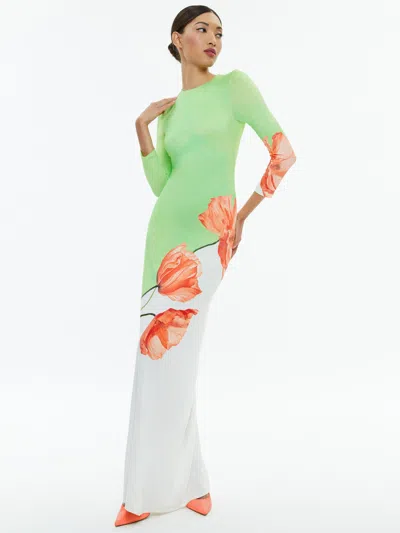 ALICE AND OLIVIA DELORA OPEN BACK CREW NECK MAXI DRESS