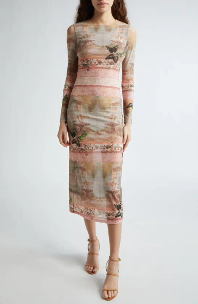 Alice And Olivia Delora Print Long Sleeve Midi Dress In Versailles