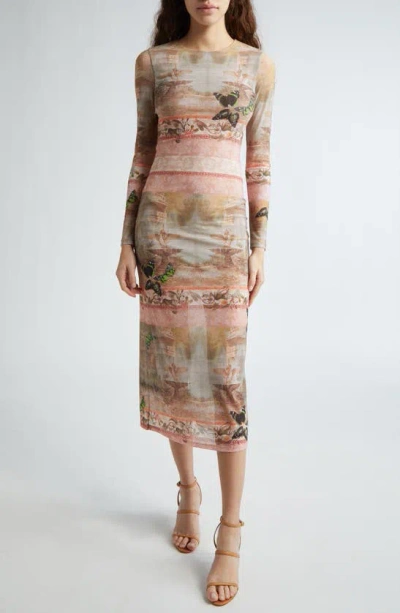 Alice And Olivia Delora Print Long Sleeve Midi Dress In Versailles |  ModeSens