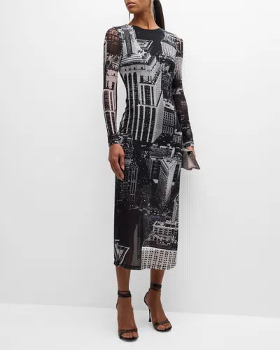 Alice And Olivia Delora Printed Body-con Midi Dress In Cityscape