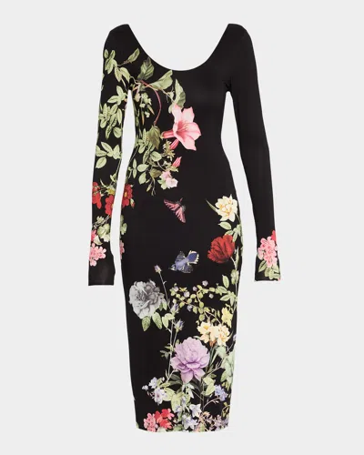 ALICE AND OLIVIA DELORA SCOOP-NECK ANKLE DRESS