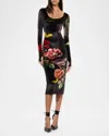 Alice And Olivia In The Wind Floral Delora Scoop-neck Velvet Midi Dress In Black