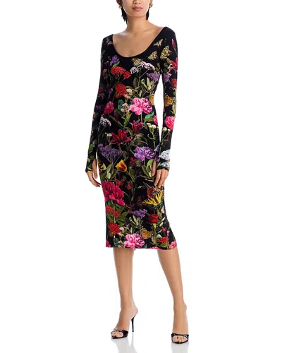 ALICE AND OLIVIA ALICE AND OLIVIA DELORA SCOOP NECK MIDI DRESS