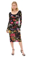 Alice And Olivia Delora Scoop Neck Midi Dress Secret Garden In Secret Garden