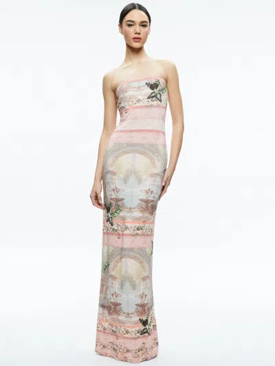 Alice And Olivia Delora Strapless Maxi Dress In Versailles
