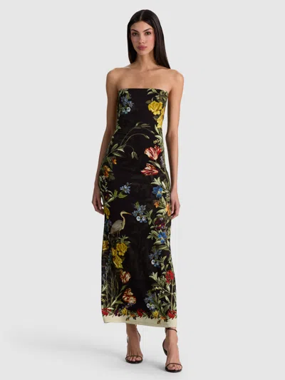 Alice And Olivia Delora Strapless Midi Dress In Black