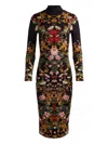 Alice And Olivia Delora Turtleneck Floral Midi Dress In Multi