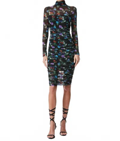 Alice And Olivia Delora Turtleneck Long Sleeve Midi Dress In Beautiful Blooms In Multi