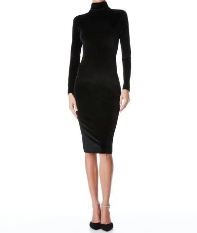Alice And Olivia Delora Velvet Tassel Back Midi Dress In Black