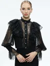 ALICE AND OLIVIA DELPHA RUFFLE LACE BLOUSON SLEEVE CROPPED TOP