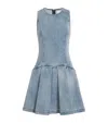 Alice And Olivia Adley Sleeveless Drop-waist Denim Mini Dress In Blue