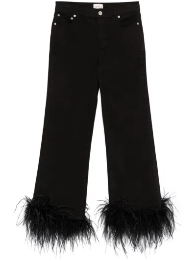 ALICE AND OLIVIA DENIM WITH FEATHERS