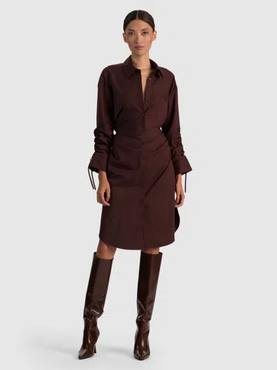 Alice And Olivia Denise Midi Shirt Dress In Dark Chocolate