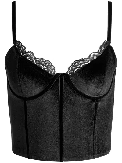Alice And Olivia Denna Layered Corset Cropped Top In Black