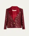 Alice And Olivia Denny Boxy Sequined Blazer In Garnet