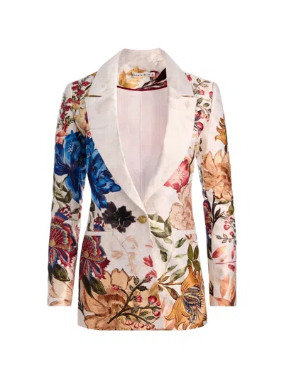 Alice And Olivia Denny Floral-print Blazer In Neutrals