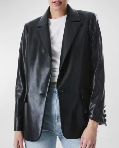 Alice And Olivia Denny Vegan Leather Tailored Blazer In Black