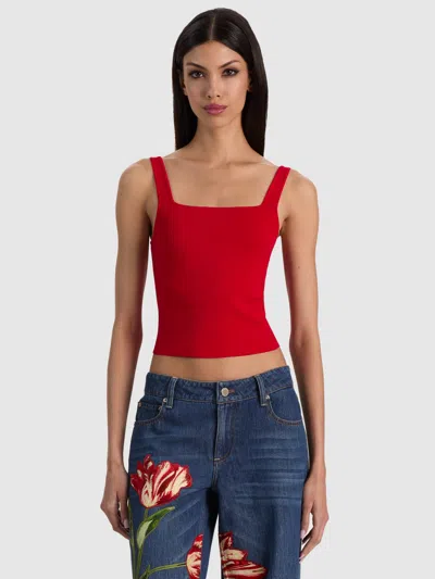 Alice And Olivia Devin Side Panel Tank In Red