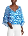 Alice And Olivia Devina Off-the-shoulder Printed Crepe Top In French Blue