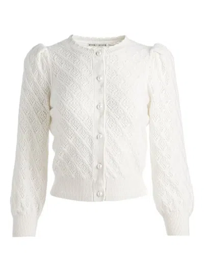 Alice And Olivia Diamond-pattern Cardigan In White