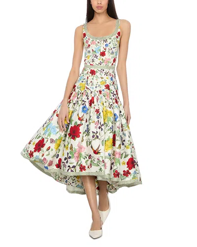 Alice And Olivia Diana Sleeveless Structured Midi Dress In White Floral