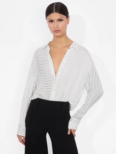 Alice And Olivia Dimitra Oversized Button Down In Pinstripe Off White/black