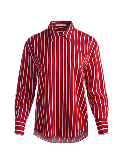 Alice And Olivia Dimitra Striped Oversized Shirt In Red