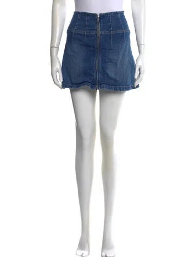 Pre-owned Alice And Olivia Distressed Accents Mini Skirt In Blue