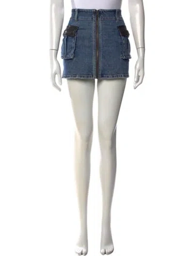 Pre-owned Alice And Olivia Distressed Accents Mini Skirt In Blue