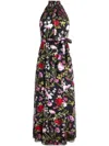 Alice And Olivia Dita Smocked Neck Godet Burnout Maxi Dress In Black