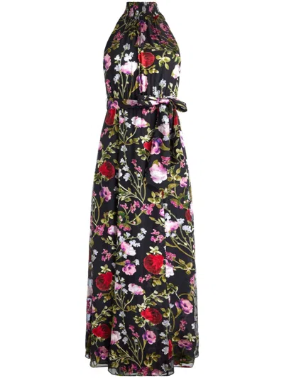 Alice And Olivia Dita Smocked Neck Godet Burnout Maxi Dress In Floral Dreams