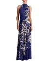 Alice And Olivia Cowl-neck Floral Maxi Day Dress In Blue
