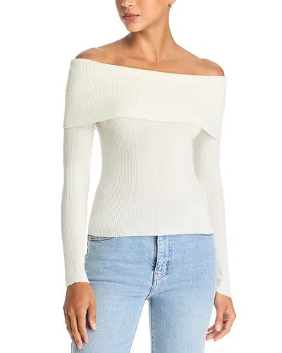 Alice And Olivia Dolan Fold Over Off-the-shoulder Sweater In Soft White