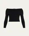 Alice And Olivia Dolan Foldover Long-sleeve Pullover In Black