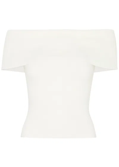 Alice And Olivia Dolan Off-the-shoulder Ribbed-knit Top In Off White