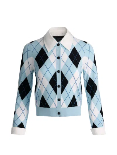 Alice And Olivia Dollie Argyle Wool Cardigan In Blue